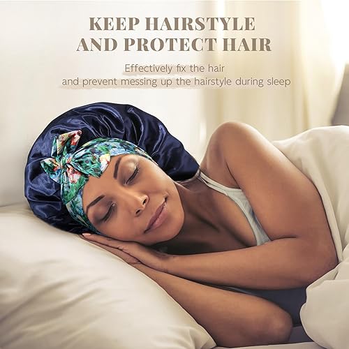 Miniatura 2 de MBJERRY Gorro largo de satén para trenzas, capó de seda para dormir, banda elástica para mujeres negras, cabello rizado