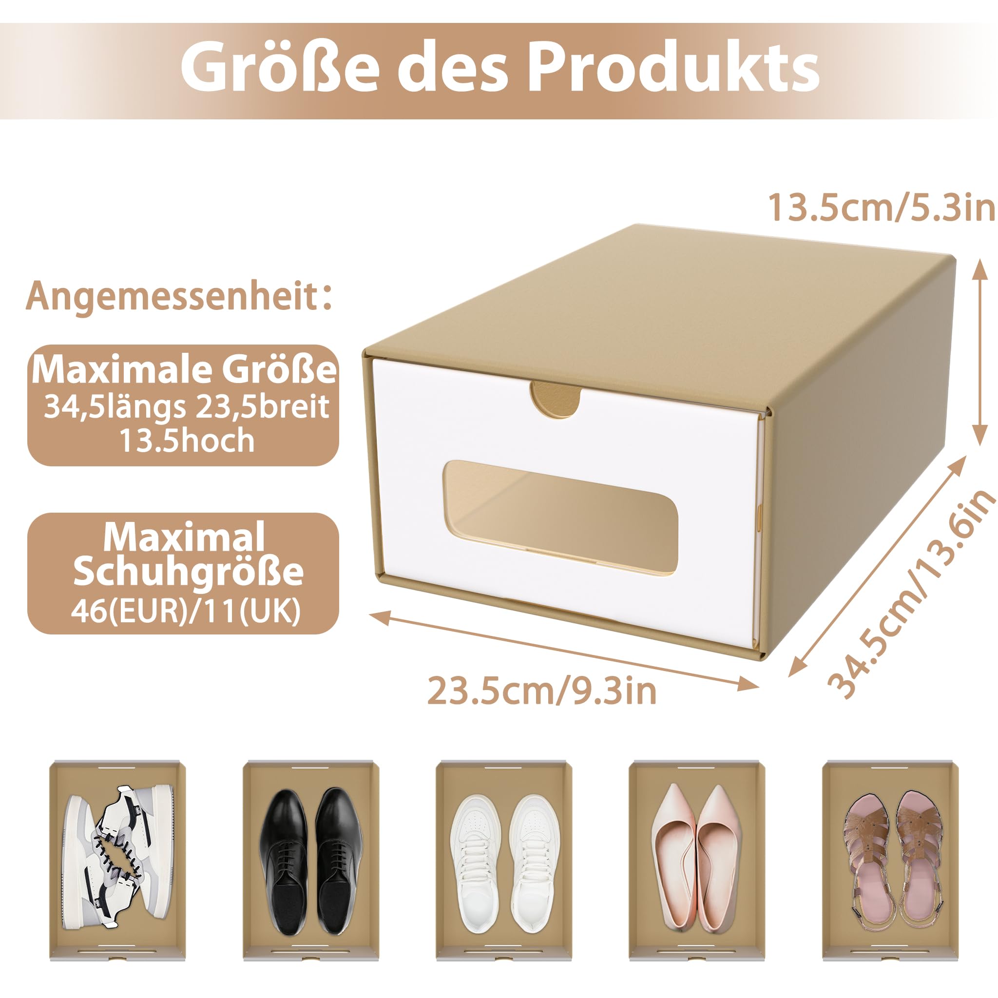 YUENFONG 20 Stück Schuhbox Aufbewahrungsbox mit Sichtfenster & Schublade, Ordnungsboxen Schuhschachtel Stapelbar aus Kraftpapier, Schuhorganizer für Schuhl