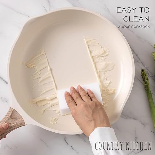 Miniatura 7 de Country Kitchen Juego de ollas y sartenes antiadherentes, juego de utensilios de cocina de aluminio fundido con utensilios, juego de cocina