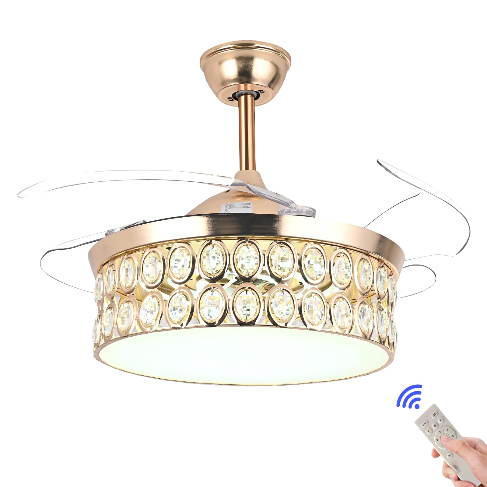 Ceiling Fan 48 Inch Retractable, Modern Ceiling Fans with Lights and Remote, 3-Color Ceiling Fan Light, Quiet Reversible LED for Bedroom, Living Room, Patios