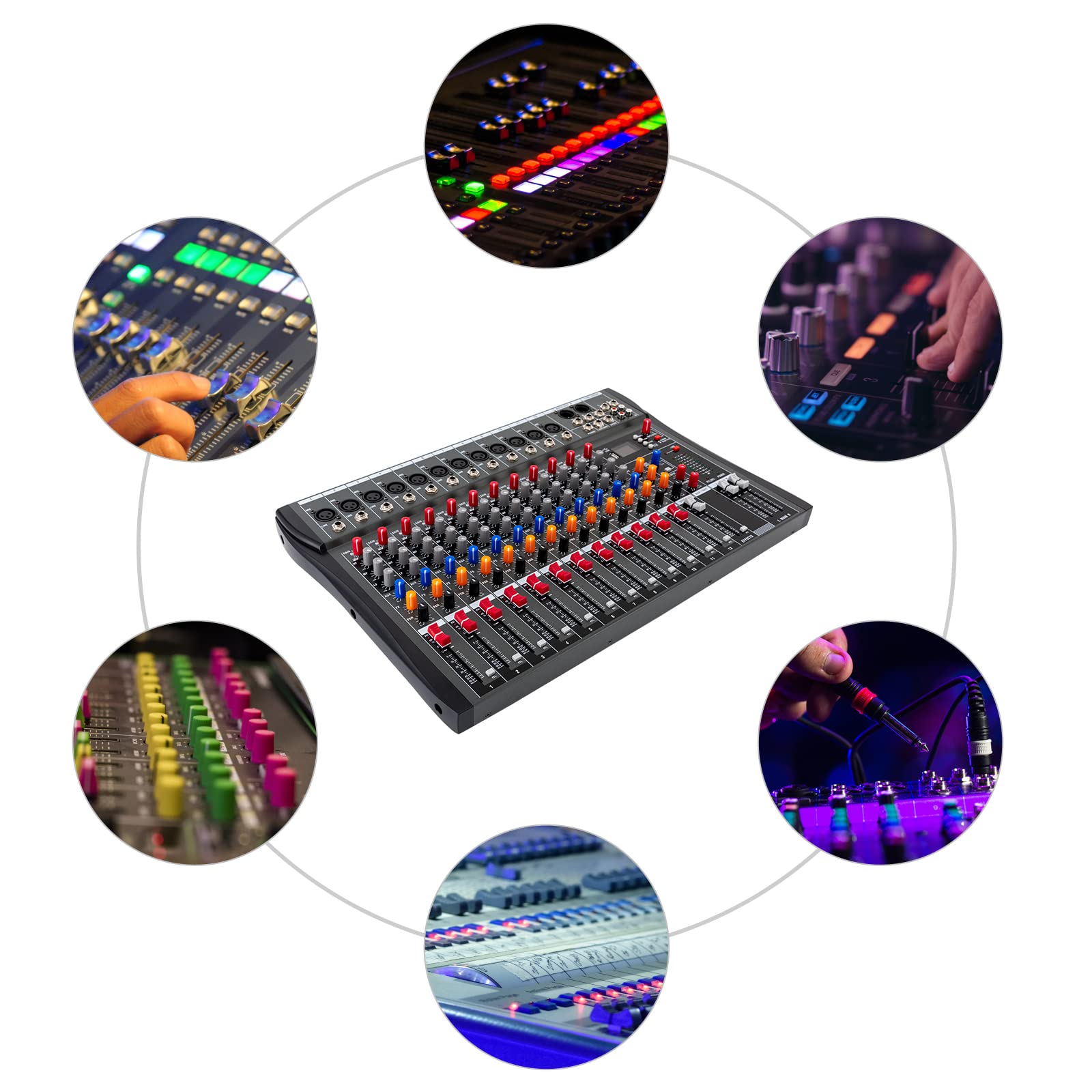 Mesa de mezclas profesional de audio DJ mezclador Soundboard consola 12 canales sistema de mesa para estudio, Bluetooth\USB, negro