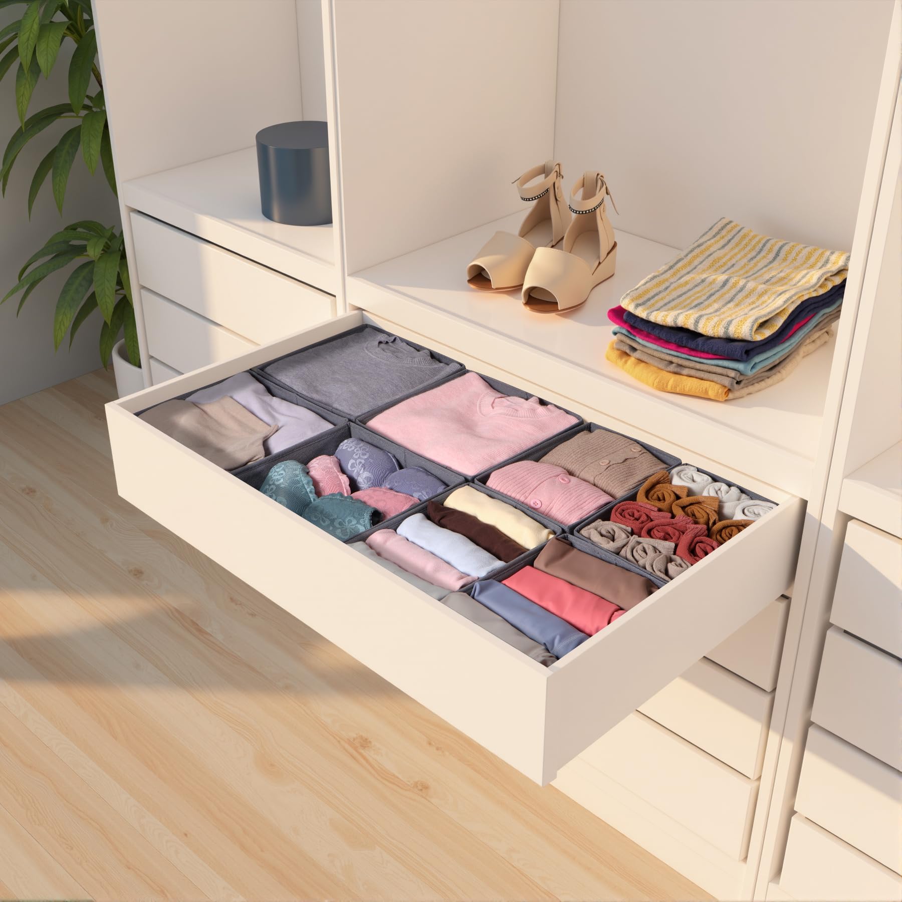 Confezione da 8 organizer per cassetti, pieghevoli, in 2 misure, con base robusta, divisori per cassetti in tessuto lavabile, per biancheria intima, vestiti per bambini, reggiseni, calze
