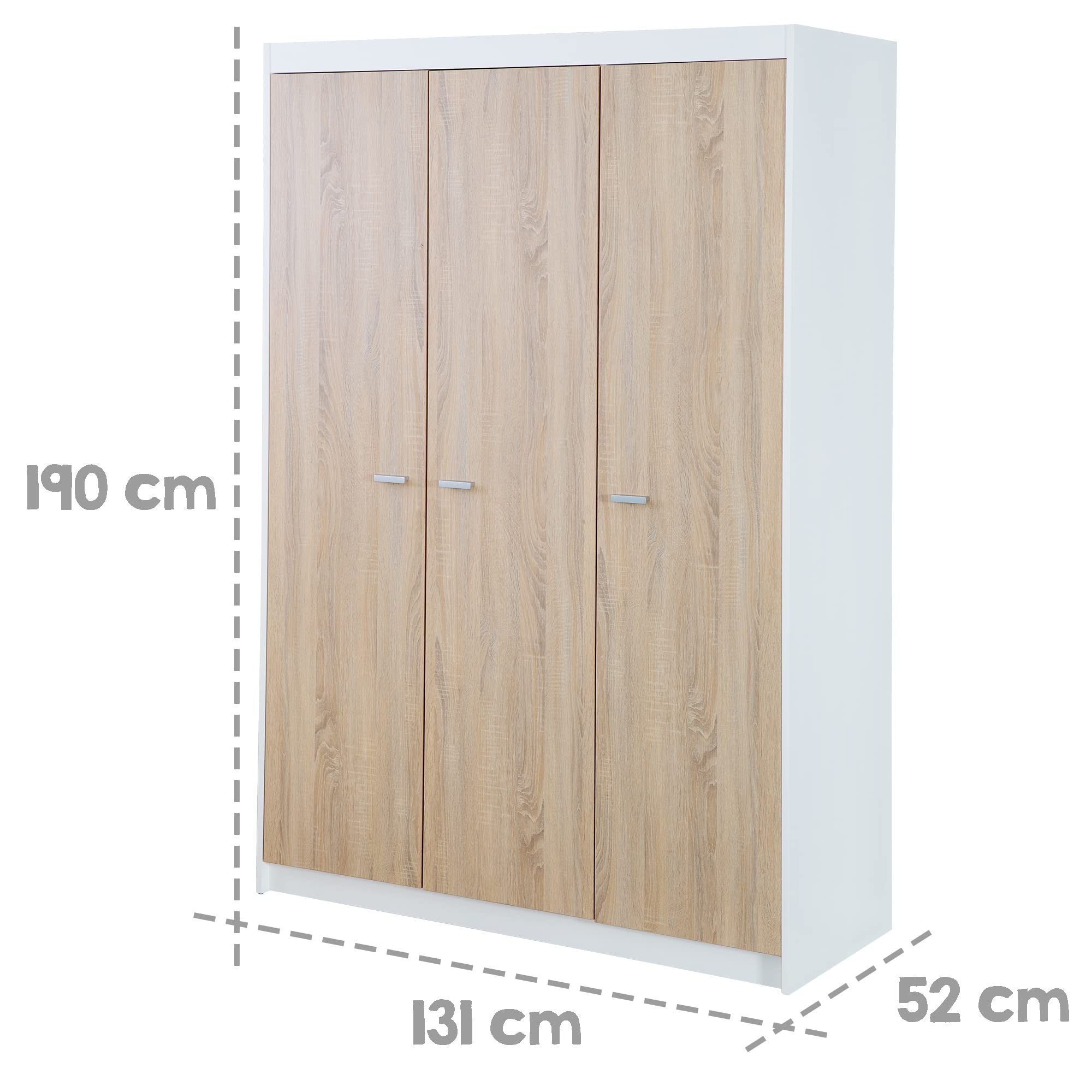 roba Chambre Bébé Complète Gabriella - Lit Évolutif 70 x 140 cm + Commode à Langer Étroit + Armoire 3 Portes - Blanc/Décor Bois