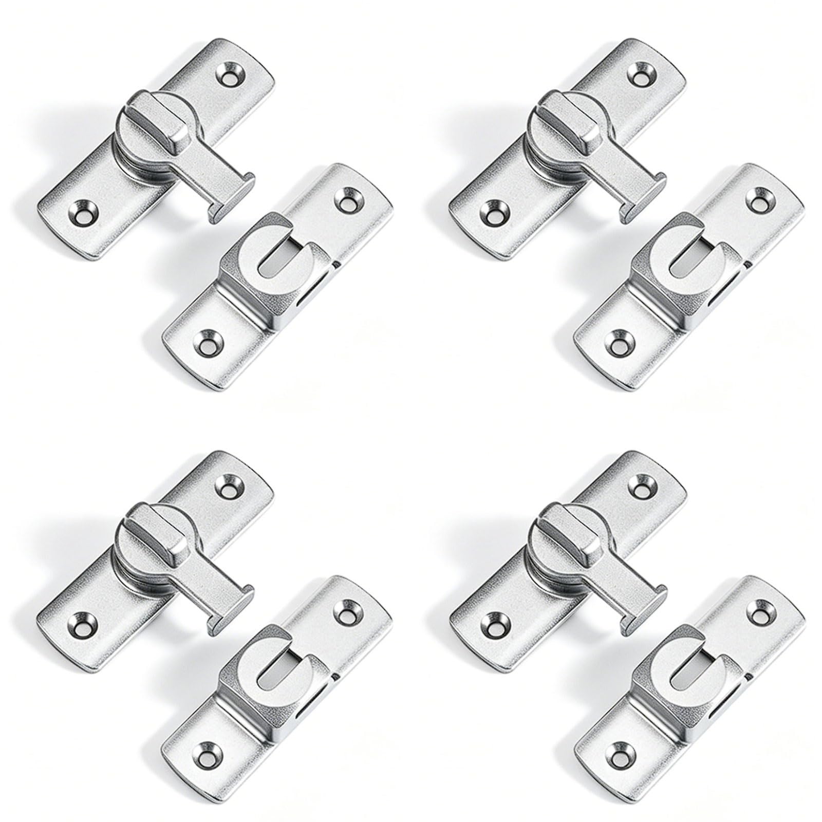 No-Drill Sliding Door Latch, Anti-Theft for Indoor Bathroom, Security Lock, Safety Buckle Aluminum Alloy(Silver)
