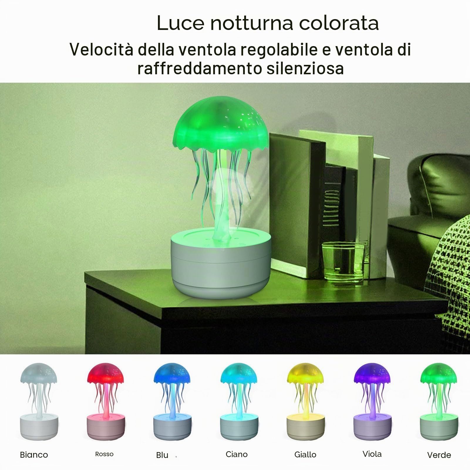Mini Umidificatore, Umidificatore per da 300Ml con Luce Notturna a LED a 7 Colori Spegnimento Automatico Testa della Lampada Rotante Diffusore di Oli Essenziali da Scrivania