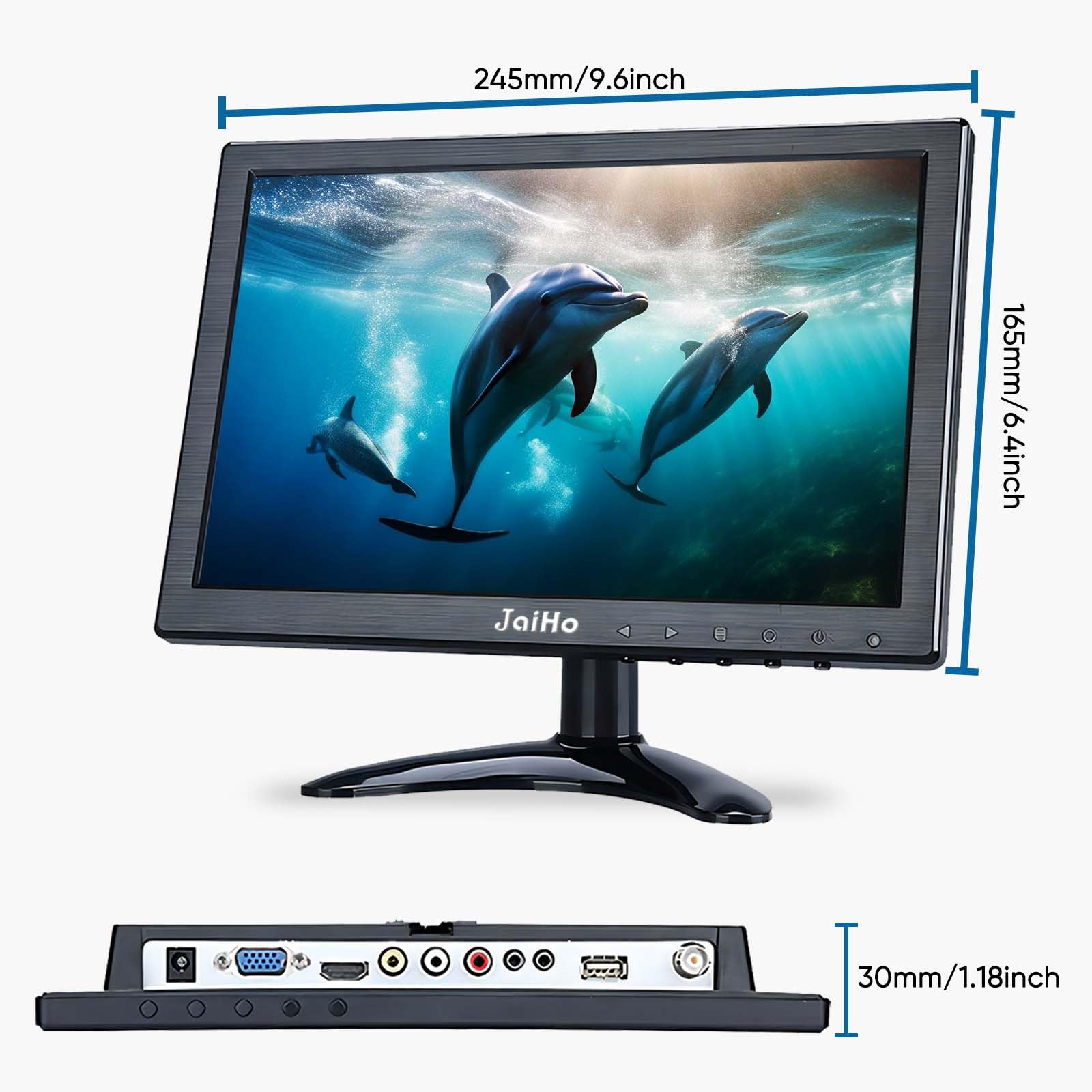 JaiHo Wyświetlacz 10,1 cala IPS kąt widzenia 180 stopni, 1920 x 1200 Full HD mini monitor PC HDMI VGA 16:10 przenośny drugi monitor do laptopa Raspberry Pi, mały ekran LCD samochód ciężarówka
