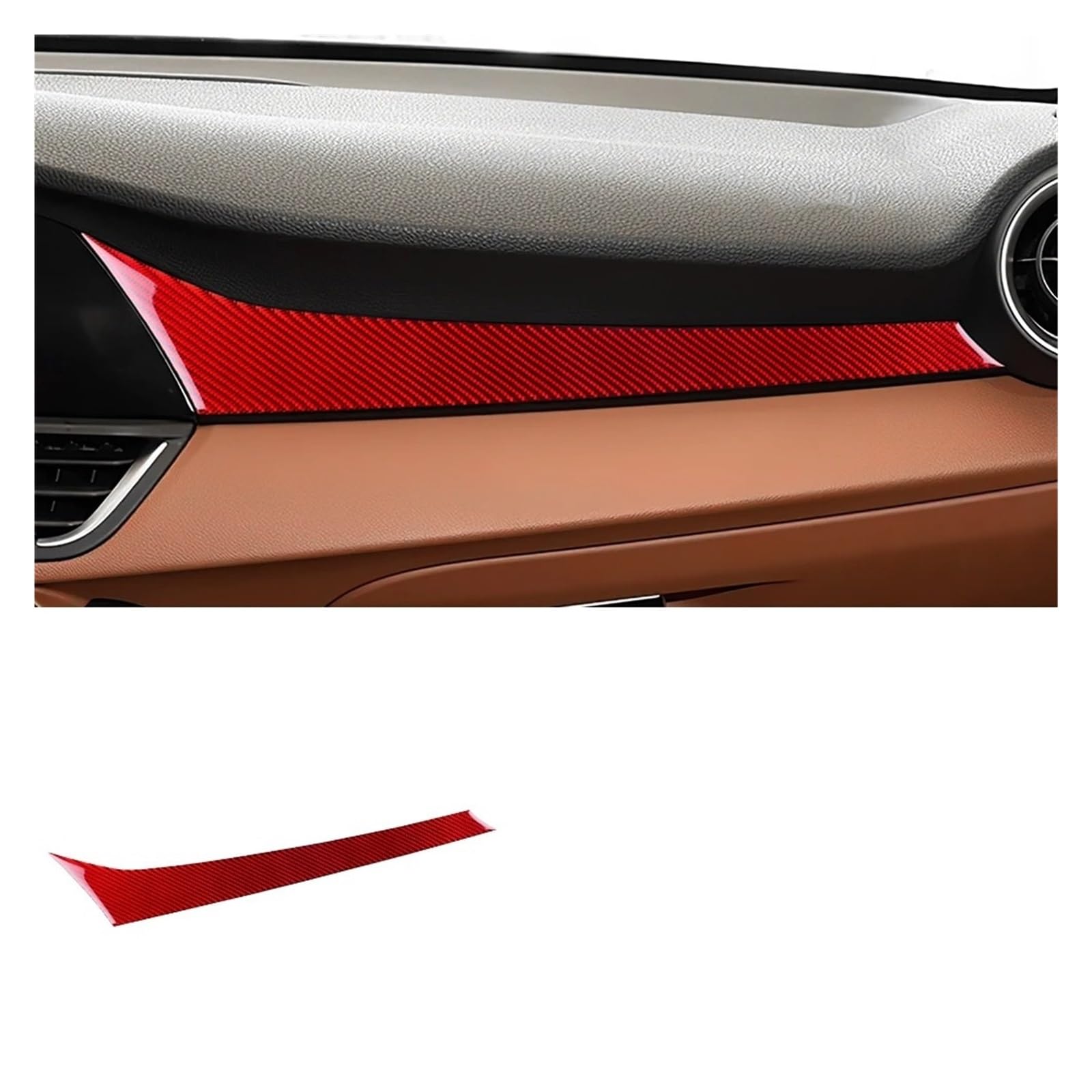 Console Panel Trim for Alfa for Romeo for Giulia Carbon Fiber Modified Car Center Console Dashboard Co-Pilot Panel Trim Stickers Interior Accessories(LHD Red)