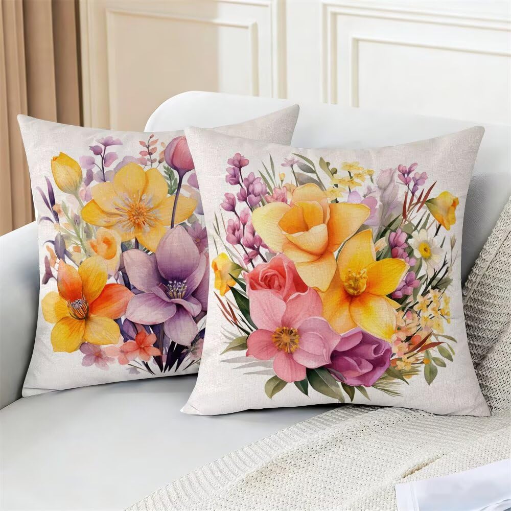 Federe Cuscini da Esterno Impermeabili 65x65 Primavera Copri Cuscini per Divano Fiori Federa Cuscino Moderno Decorativi Copricuscini per Divano Giardino Patio Soggiorno Copricuscino Set di 2 (IU47)