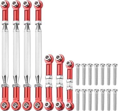 sourcing map Adjustable Turnbuckles Camber Link Linkages Aluminum Alloy Upgrade Parts RC Car Steering Pull Rod Servo Linkages Tie Rod for 14401 1/14 RC Car Crawler,Red