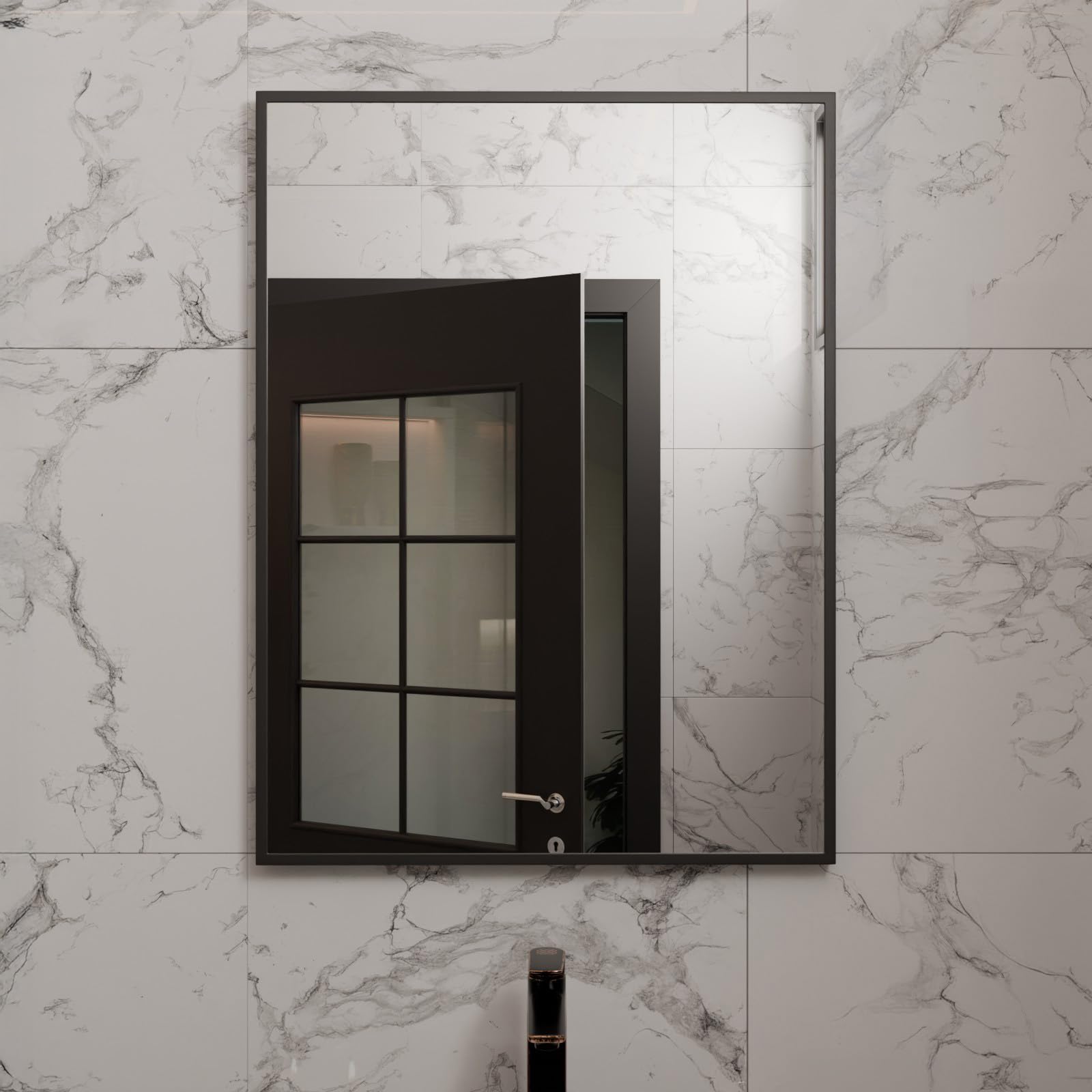 Harper & Harlow Corvus Wall Mounted Bathroom Vanity Mirror, 600x800mm, Rectangular with Squared Edge Corners, Stylish Matt Black Frame, Landscape or Portrait, for Bathroom Bedroom Living Room