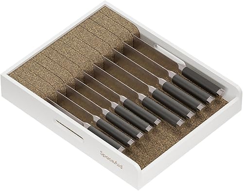 Miniatura 8 de SpaceAid Organizador grande de cajones de cuchillos de bambú, soporte para cuchillos de carne de cocina, bloque organizador para cajones en