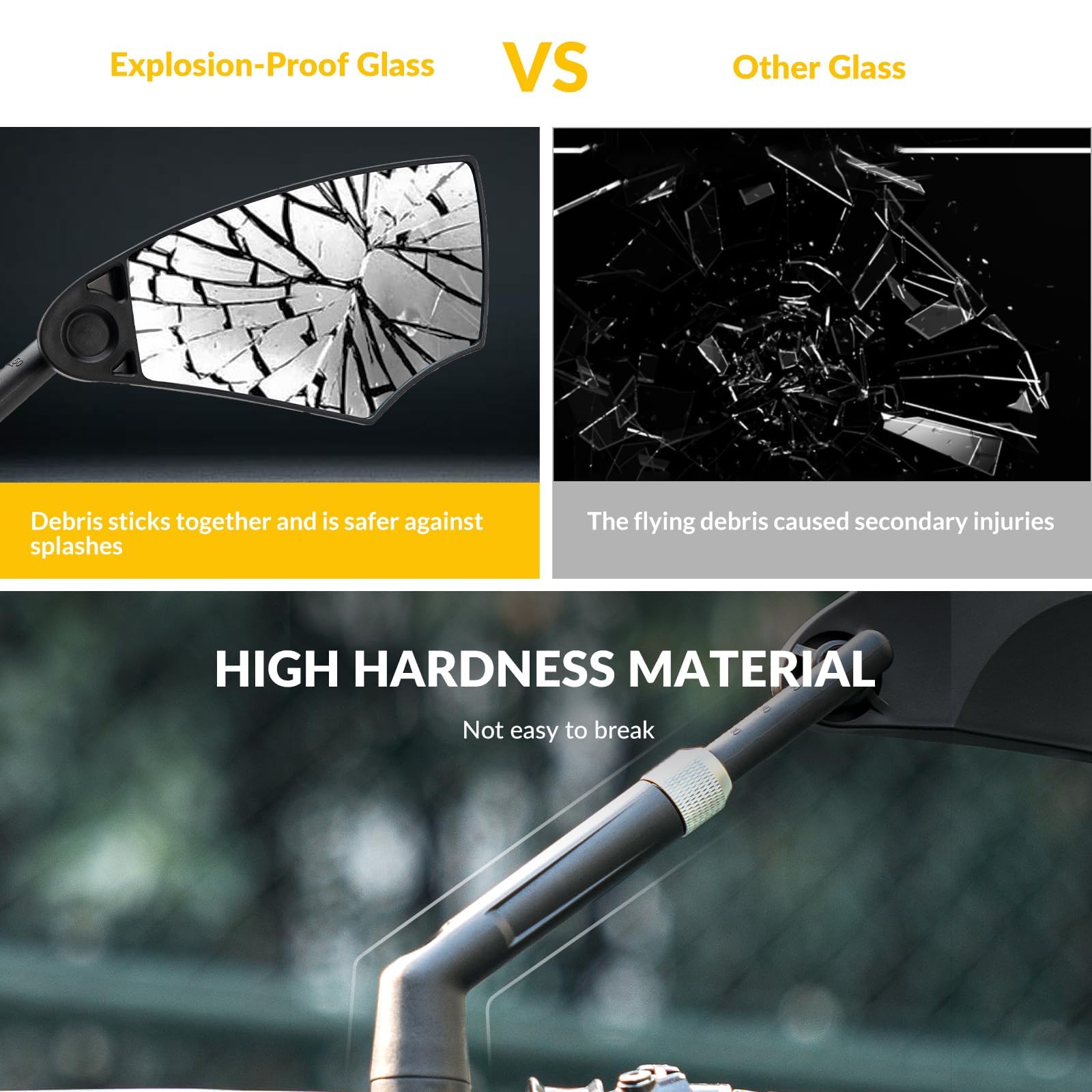 ROCKBROS Rétroviseur HD de Vélo Anti-Éblouissement Miroir Diamètre Guidon 20-23mm Rotatif 360° Extensible Résistant Choc Empêche Éclats de Verre Voler Scooter Trotinette Électrique Gauche/Droite Noir