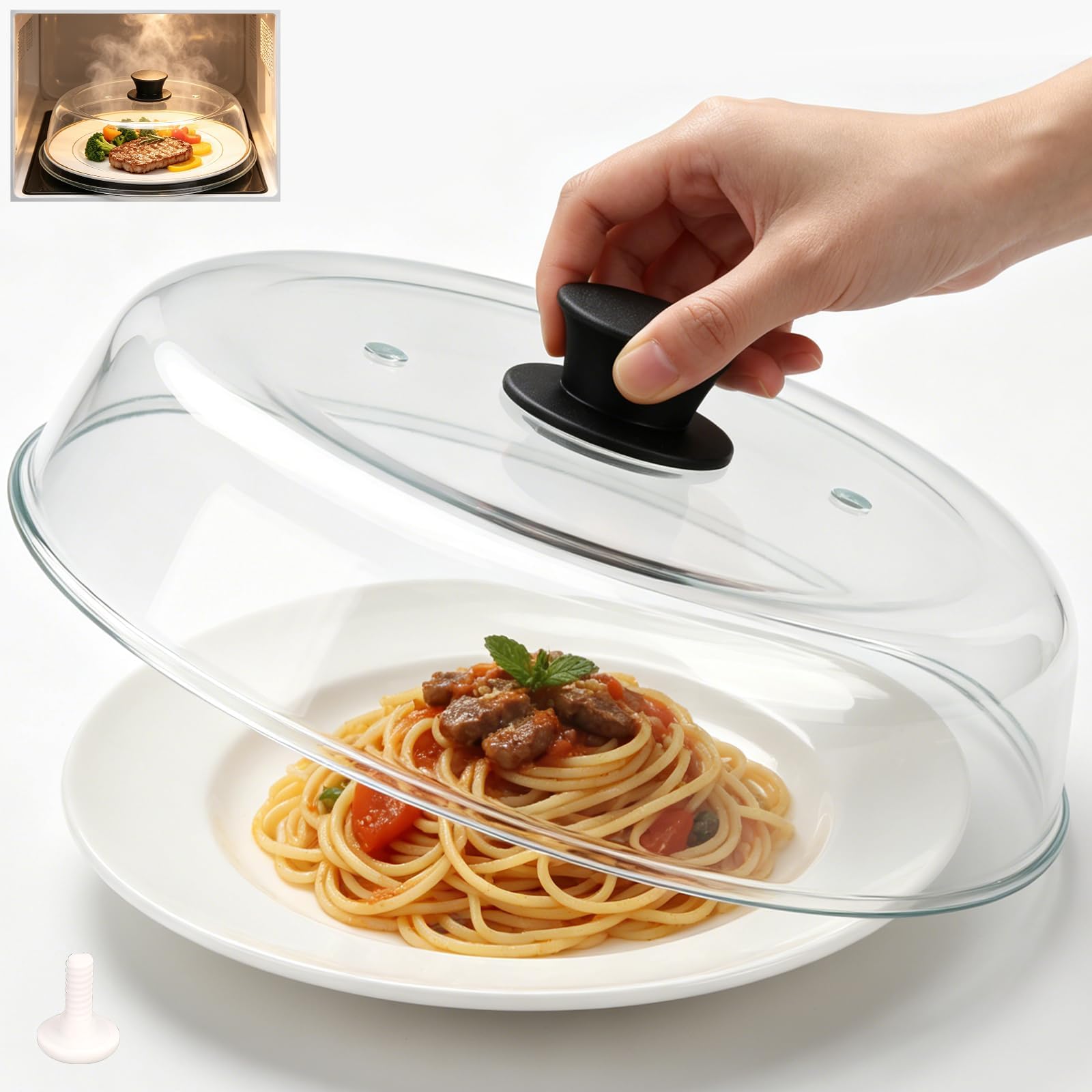 10in Cloche Micro Onde Verre, Couvercle Micro-Ondes En Verre Borosilicaté, Sans Bpa, Avec Trou D'aération, Compatible Lave-Vaisselle, Convient Aux Cuisines Et Aux Bureaux