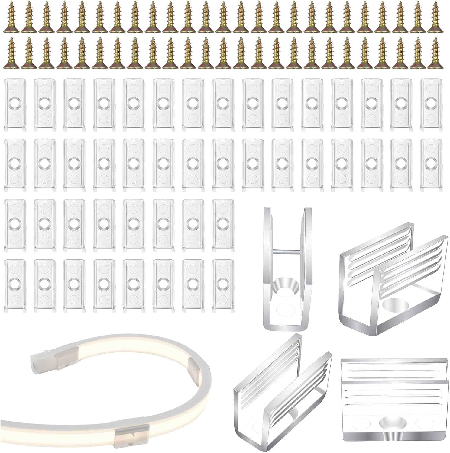 Neon Led Strip Light Mounting Clips, 50Pcs Rope Light Mounting Clips and 50Pcs Screws, Neon Lights Install Fixing Clip Accessories for 6x12mm Silicone Led Flex Strip Lighting, DIY