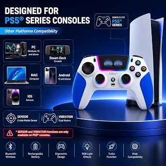 JUNHUAN Wireless Hall Effect Controller for PS5 Series with Back Paddles