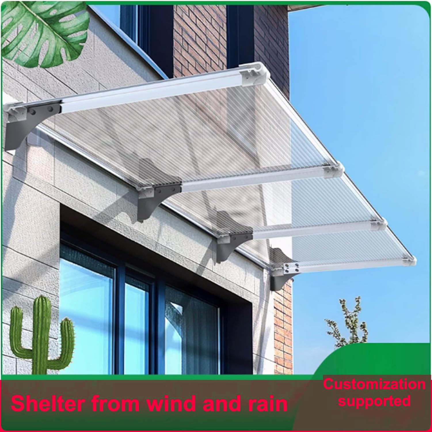 Aluminiowa markiza na drzwi, wodoodporna osłona okna przedniego na werandę, patio, dach ogrodowy, ochrona przed deszczem i śniegiem, 65 x 430 cm
