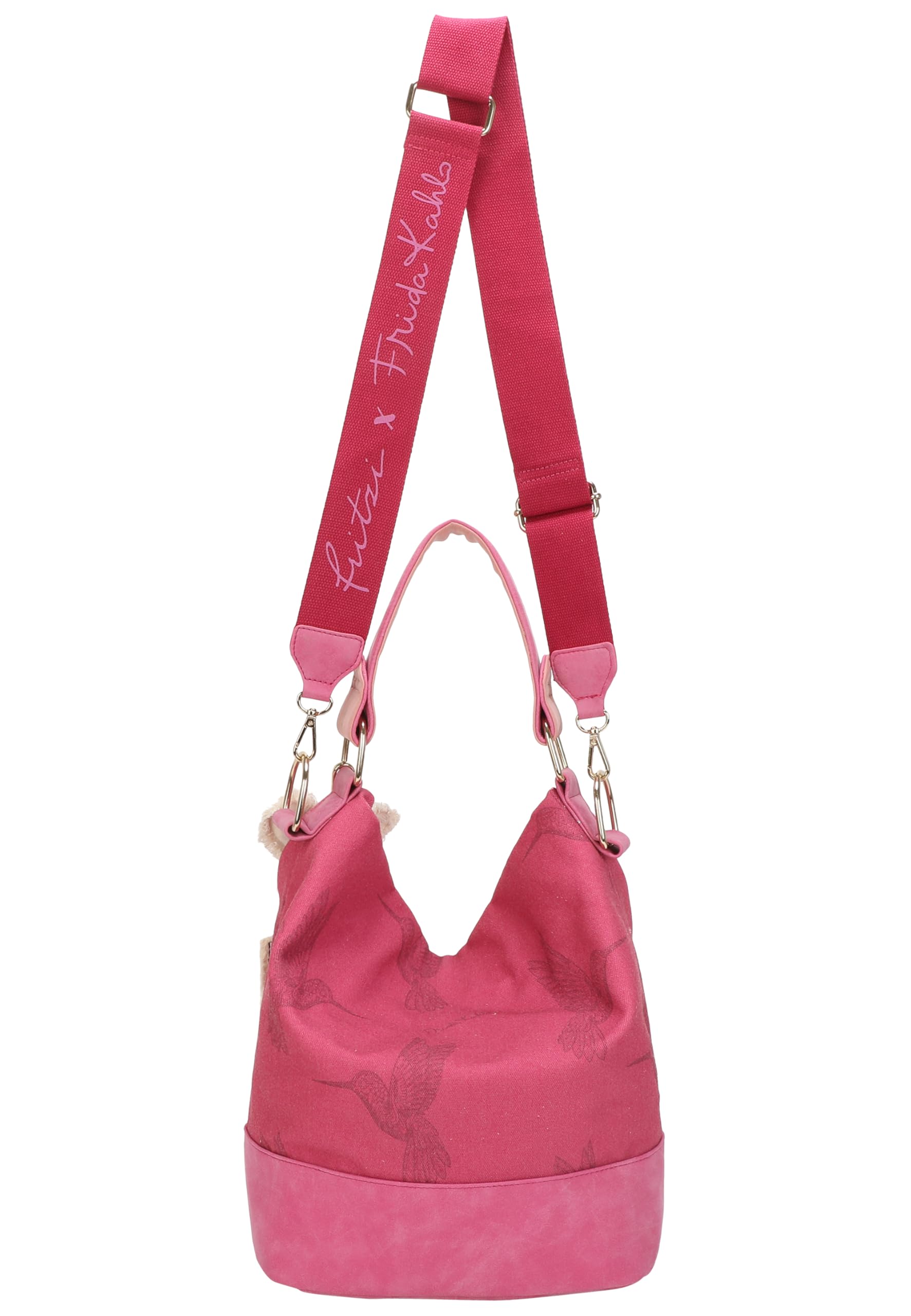 Fritzi x Frida Kahlo Izzy07 Limited Kolibri bolso hobo mujer canvas bolso hombro bolso ciudad bolso viaje bolso diario cierre magnético asas resistentes 37 x 27 x 17 cm - Pink, Naranja, Verde