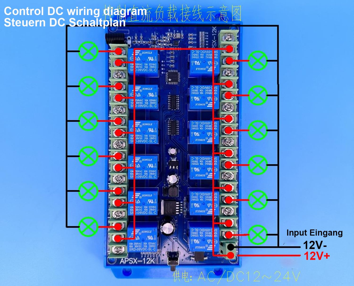 1 set 12 canali DC12 V / 24 V 36 V ricevitore radio + trasmettitore manuale con feedback, frequenza radio 434 MHz 200 m con antenna, radiocomando, gru azionamenti lineari