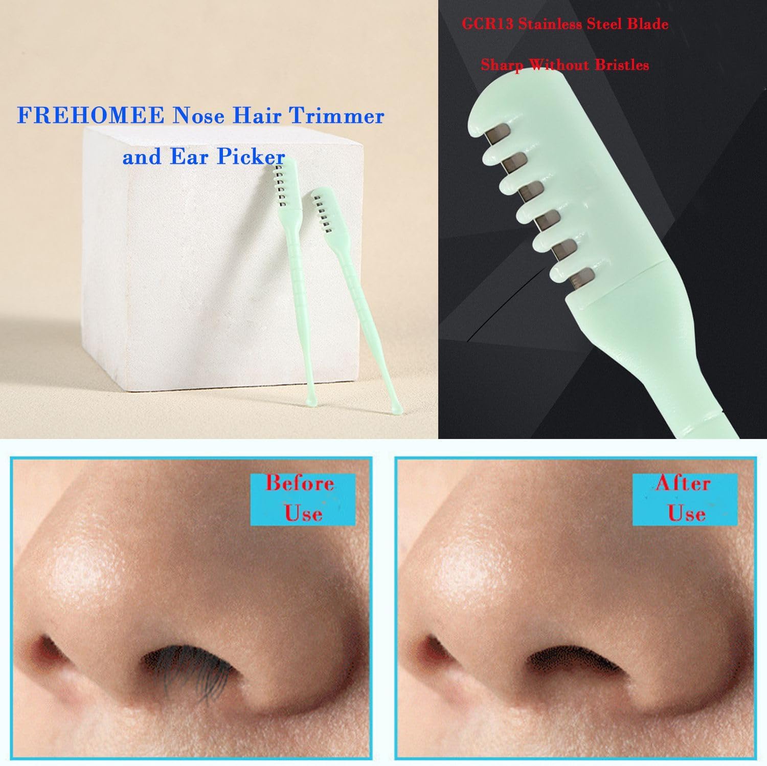 Manual Nose Hair Trimmer for Man & Woman,Trimmer for Nose,Ear,Moustache Hair,Waterproof,Stainless Steel with Brush,Nasal Clippers (Green, 6 Pcs)