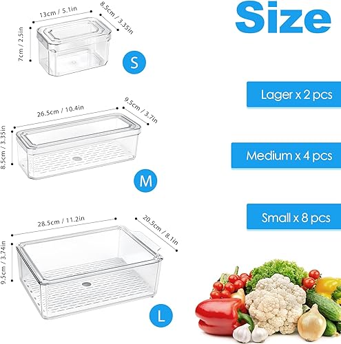 Miniatura 6 de Paquete de 14 contenedores organizadores de almacenamiento para refrigerador, contenedores transparentes apilables para almacenamiento de alimentos