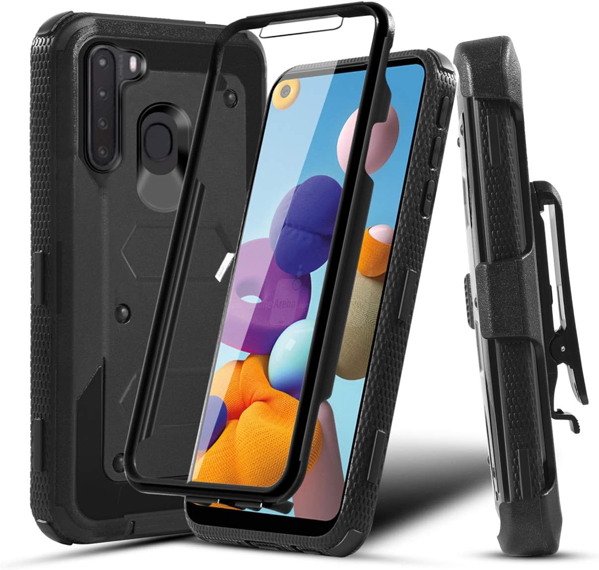 Numy Samsung A21 Case Galaxy A21 Case with Belt Clip Screen Protector Holder Kickstand Heavy Duty Shockproof Rugged Bumper Cover Case for Samsung Galaxy A21 Phone for Women Men Girls Boys-Black