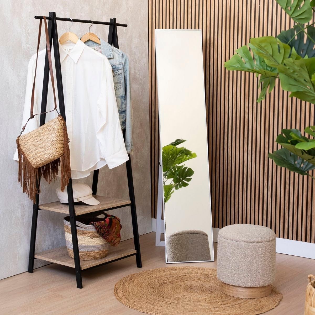 LOLAhome Espejo de pie de cuerpo entero 151x31 cm marco de madera blanco Soporte Plegable