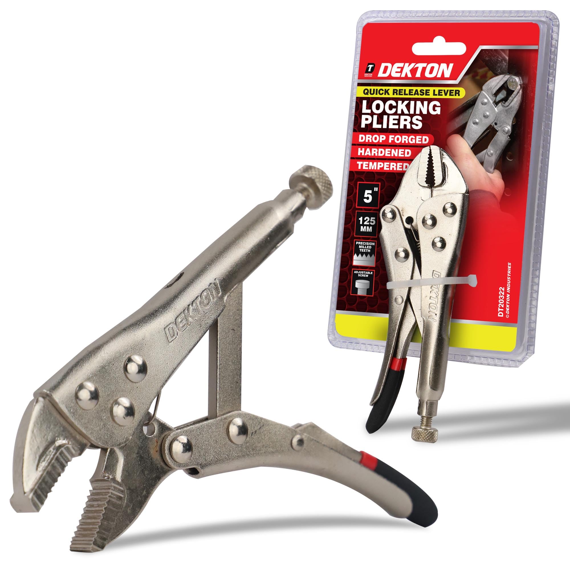 Dekton Silver 5" Straight Jaw Locking Plier-125Mm Quick Release Lever With Adjustable Screw| Hardened, Tempered Steel| Precision Milled Teeth| Ideal For Tightening, Gripping, Bending|Ergonomic Handle Control