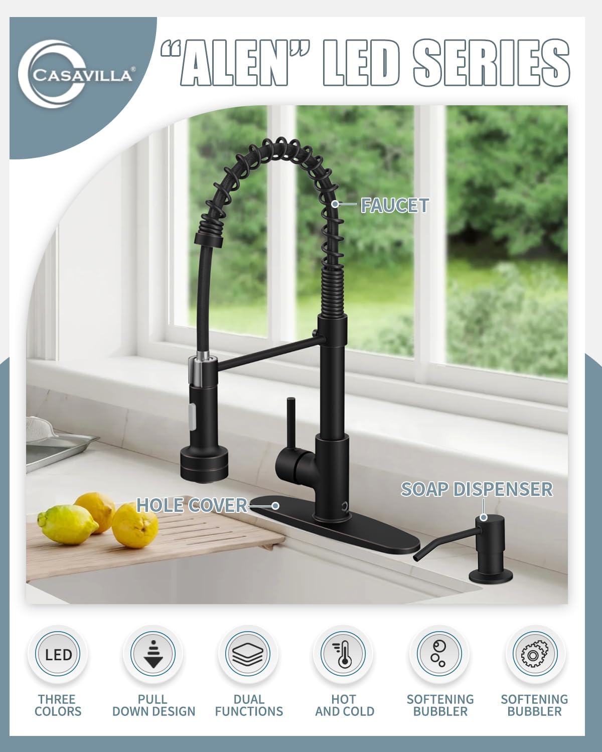 Upgrade Your Kitchen: The Stylish Bronze Faucet with Pull-Down Sprayer & LED Light!