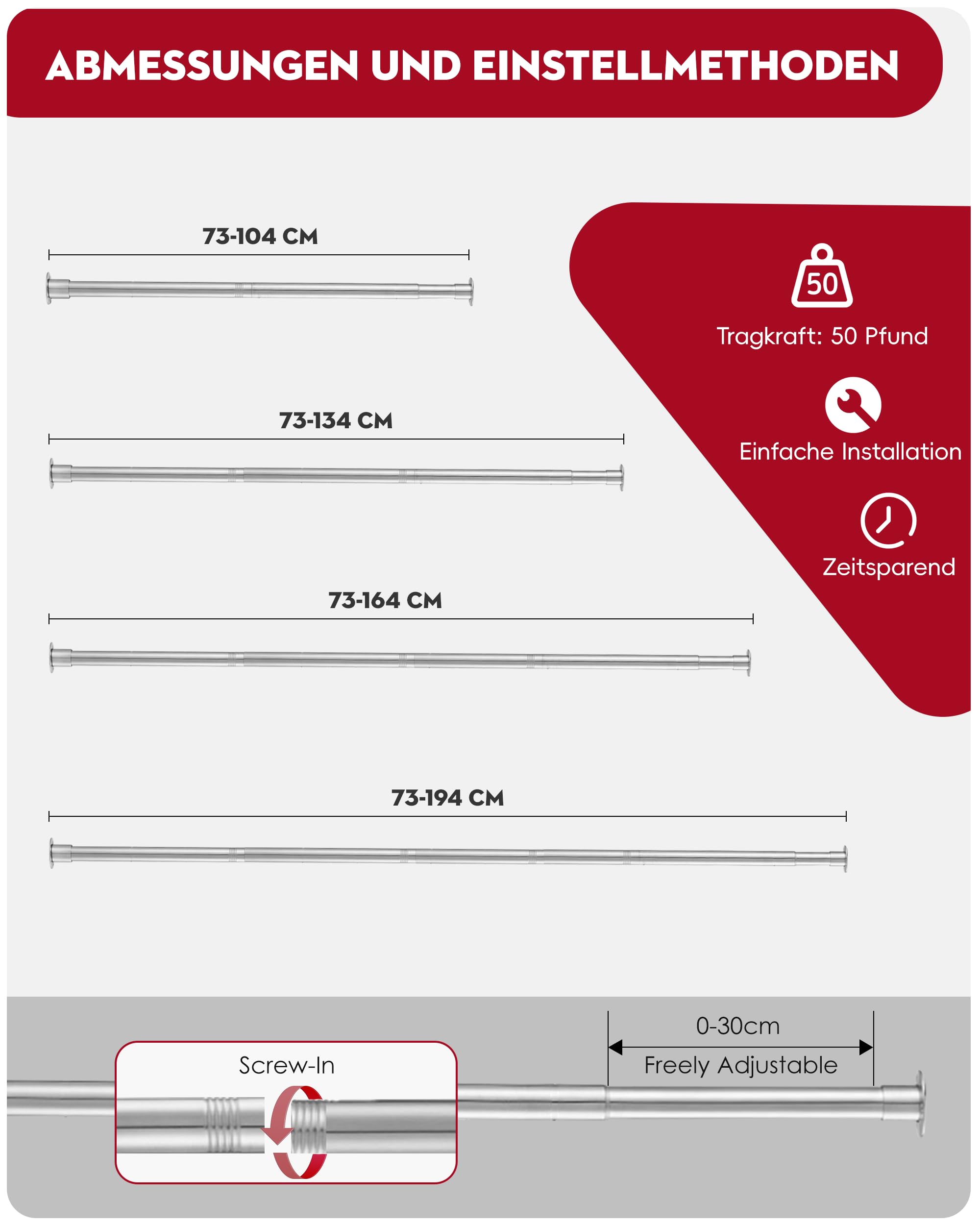 Asta appendiabiti regolabile in argento, asta appendiabiti estensibile per armadio, asta appendiabiti in acciaio INOX per balcone e bagno 70cm-193cm