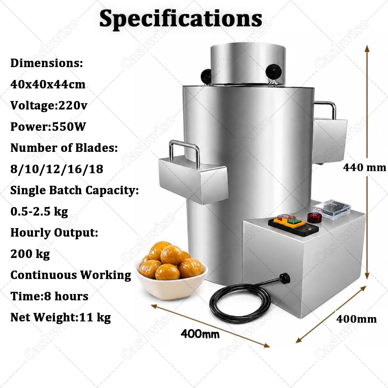 Pelatrice per Castagne in Acciaio Inox, capacità 1-3 kg/Ora 18Blades