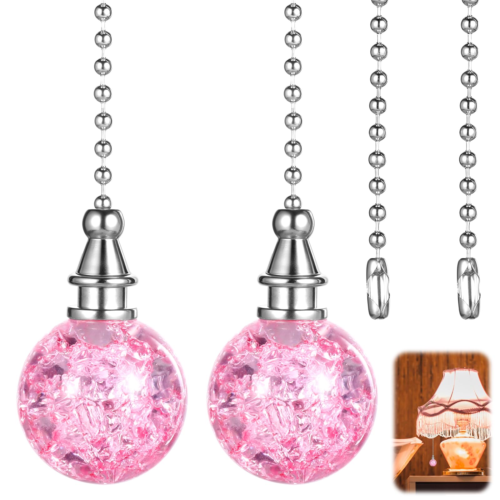 Pink Crystal Ball Ceiling Fan Pull Chains -1