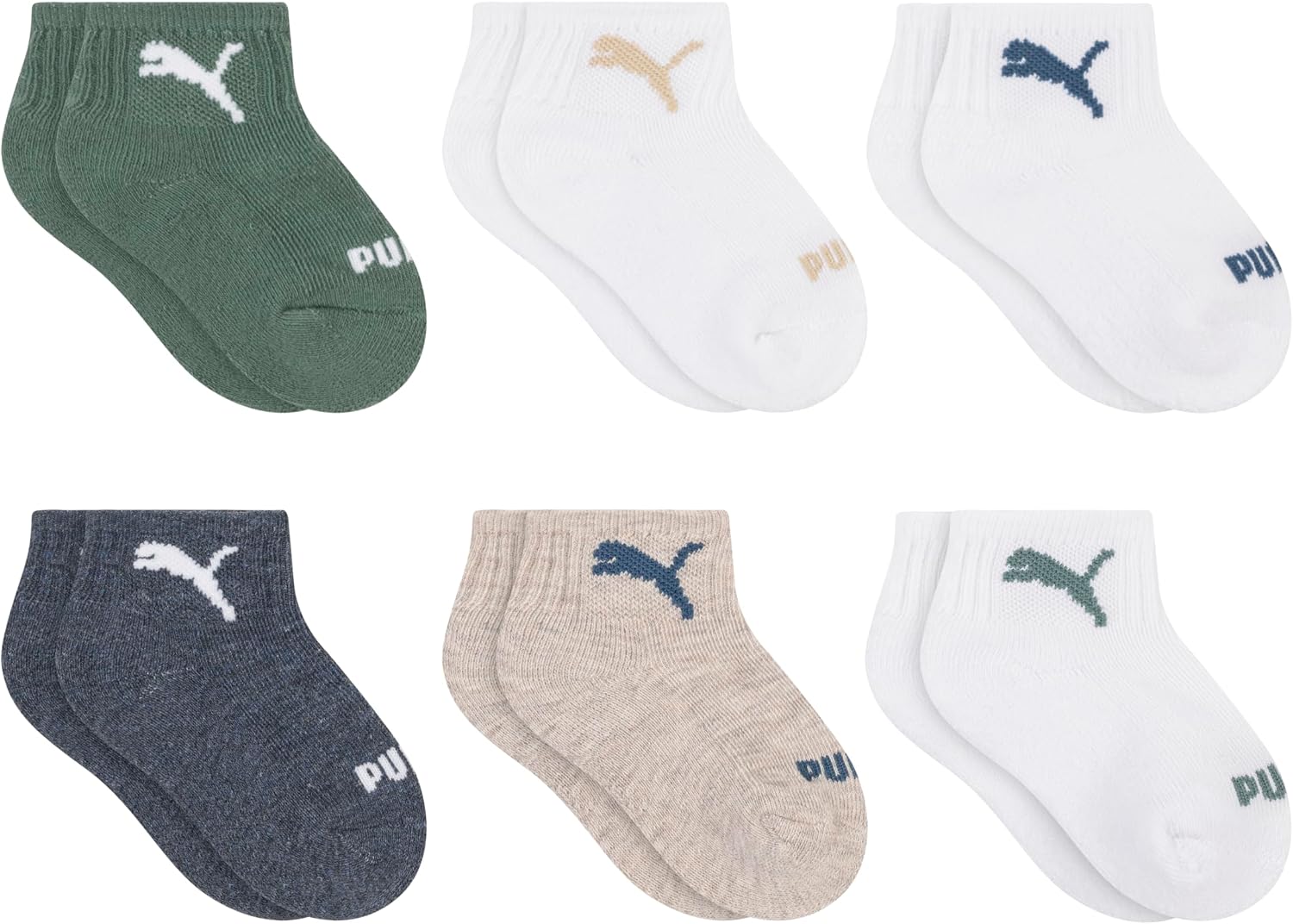 PUMA Unisex Baby 6-pack Infant Anklet Socks, Extra Cushion & Comfort-toe