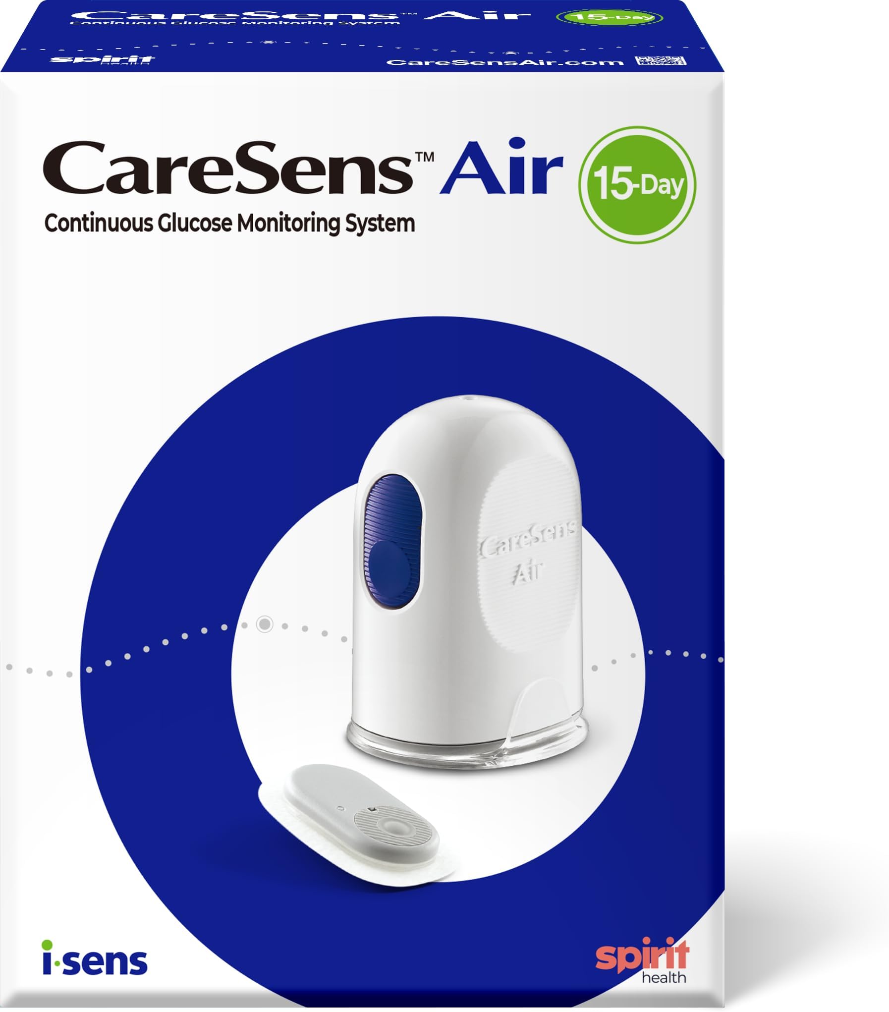 CareSens Air CGM - continuous glucose monitoring system - 15 day use. Slim, light, accurate and easy to use, all in one device.