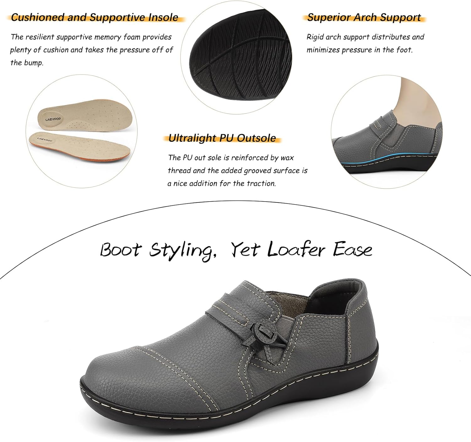 LAZYPOP Women's Classic Comfort Leather Loafers Cute Slip-Ons Casual Dress Shoes Lightweight Walking Flats Everyday Work Shoes - Image 7