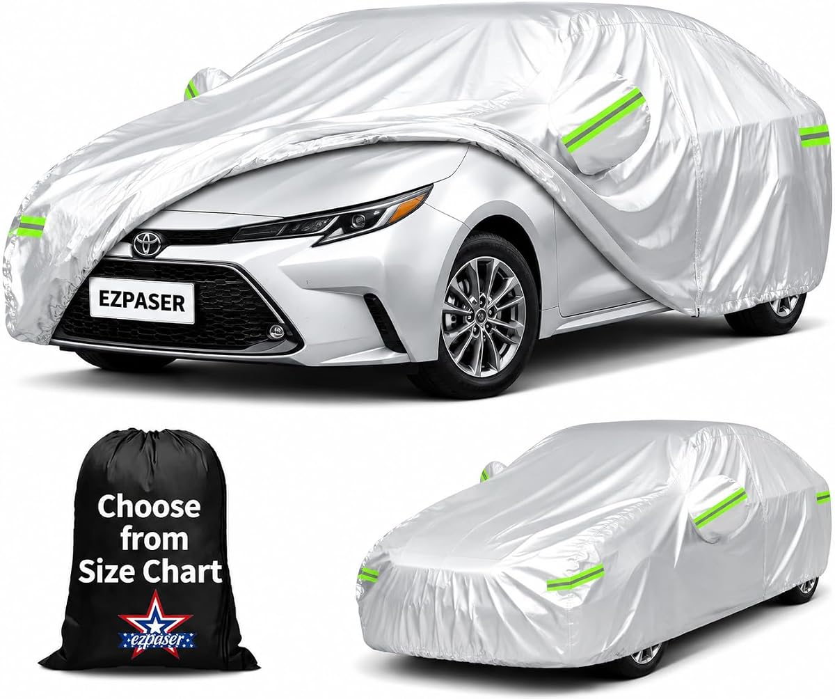 10-Layer Custom Fit Car Cover Waterproof All Weather,Outdoor Full Exterior Cover for Camry,Civic,Corolla,Accord,Tesla Model 3,Elantra,VW Jetta,Snow Sun UV Protection, Size A4 (See Size Chart)