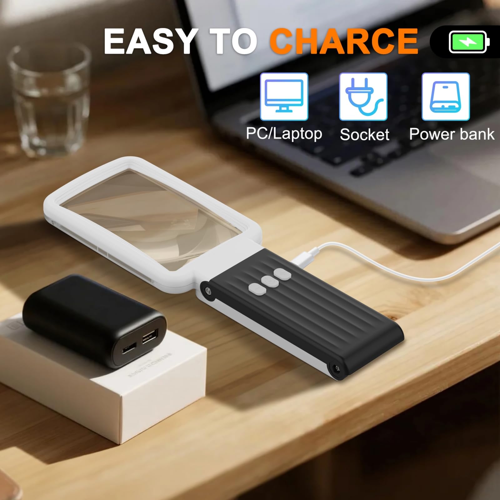Lupa con luz, lupa plegable de mano de cristal real para leer