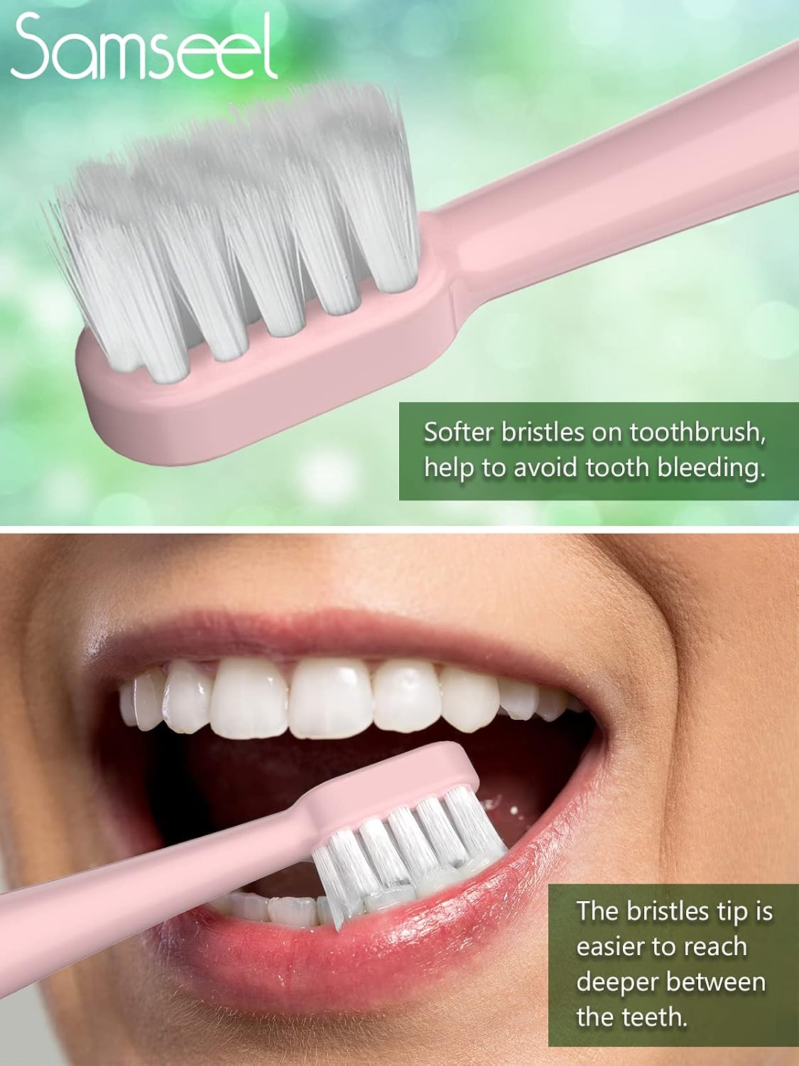 Samseel ( Pink, 2-Pack Sonic Electric Toothbrush Lasting for 90 Days Travel Essential Waterproof Portable Mini Design for Daily Oral Care Business Travelling and Holiday Use