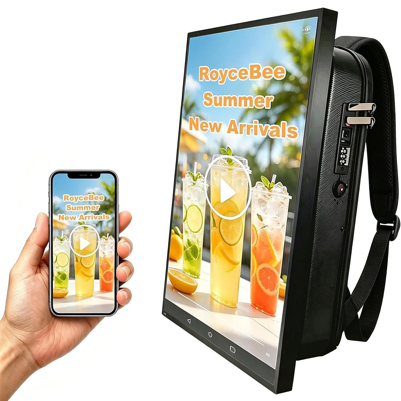 Lunauemaya 21.5" LCD Advertising Backpack, Digital Backpack Display, Human Walking Billboard, Plays Video via USB Drive, Mobile Phone Sync, or Cloud Platform, Auto ADS Player, Free-Power Bank