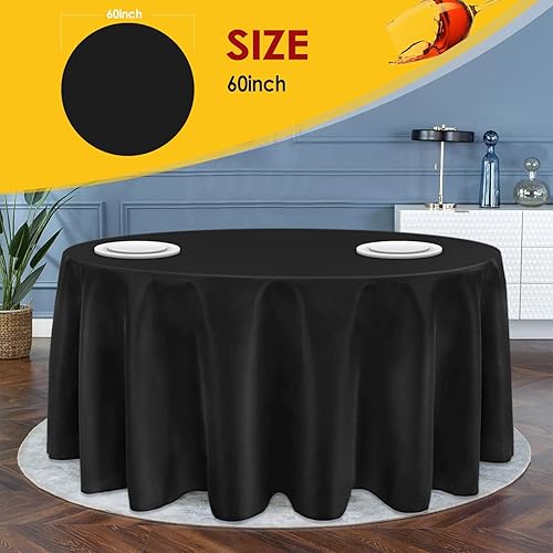 Miniatura 2 de Eliamo Paquete de 6 manteles redondos de poliéster de 60 pulgadas de diámetro, para bodas, fiestas, camping (negro)