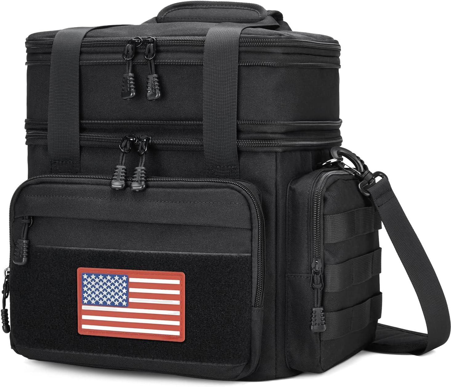 Gafetrey Tactical Lunch Box for Men, Insulated Lunch Bag Adult, Thermal Lunchbox Leakproof Waterproof Cooler Bag, Dual Compartment Lunch tote, Large Lunch Pail for Work Office Camping Travel(Black)
