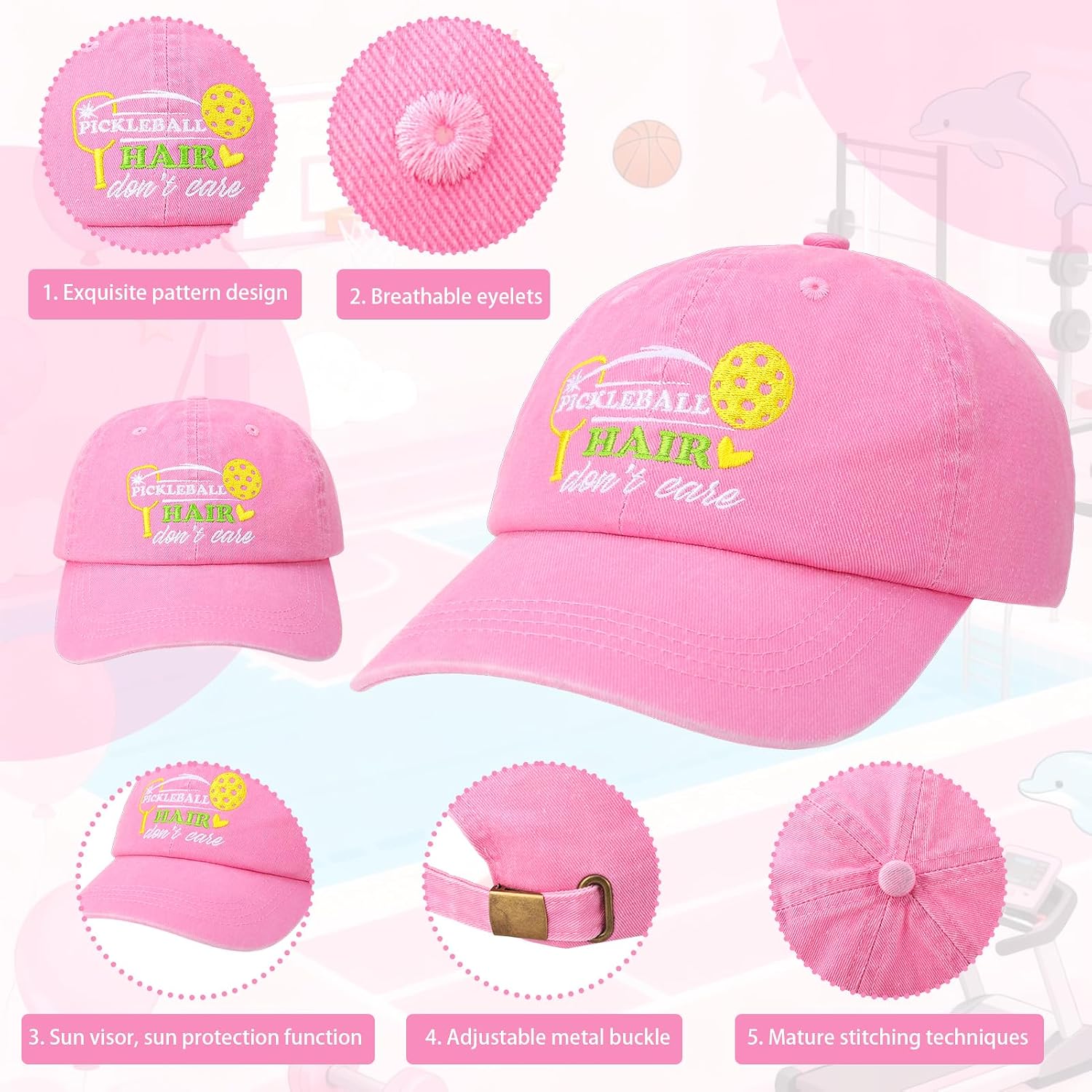 Pickleball Hat for Women, Pickleball Accessories with Cotton Baseball Cap Socks Stainless Steel Tumbler for Birthday Christmas Pink