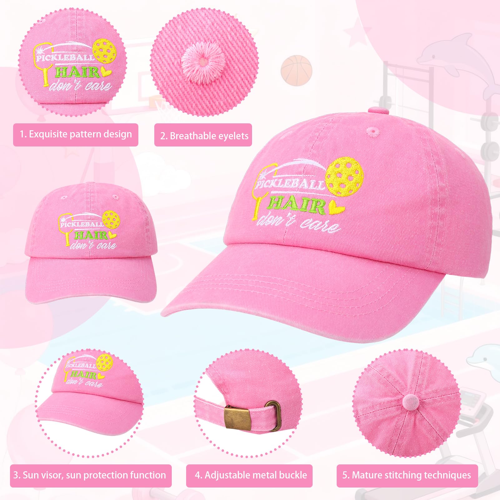 Pickleball Hat for Women, Pickleball Accessories with Cotton Baseball Cap Socks Stainless Steel Tumbler for Birthday Christmas Pink