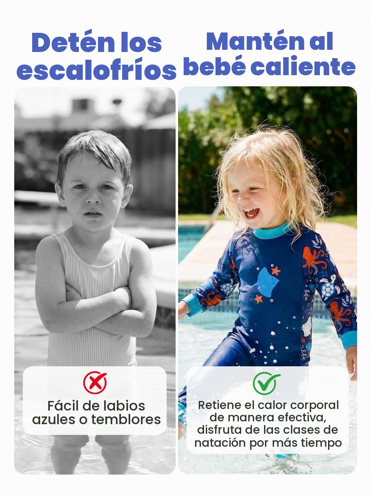 Traje de neopreno para bebé, protección solar UPF 50+, traje de baño térmico para 0-24 meses, forro polar, para mantener el calor, traje de baño de una pieza para piscina, clases de natación