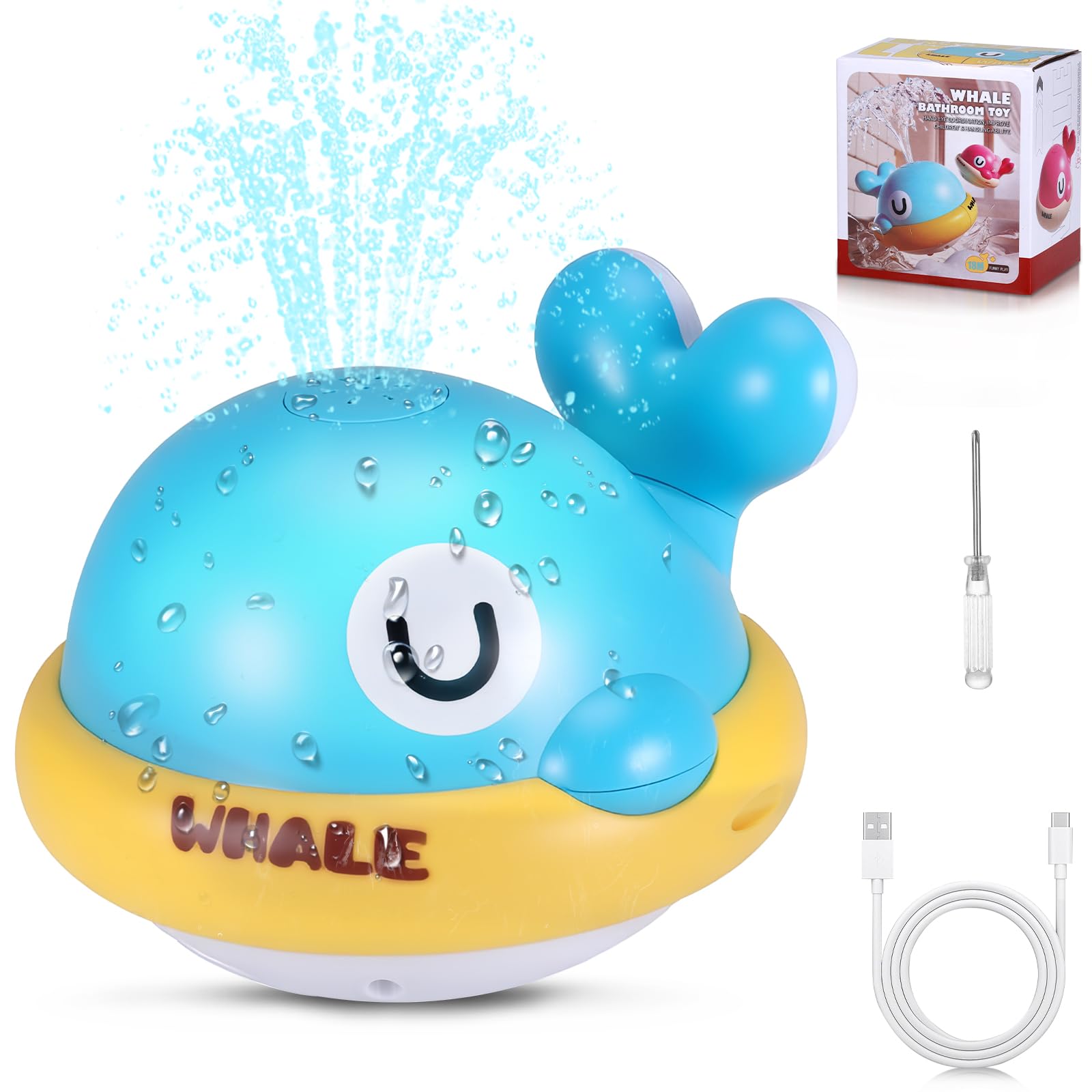 Baby Whale Bath Toy with LED Lights, Light Up Sprinkler Bath Toys for Babies 6-12 Months and Toddlers 1-3 Years