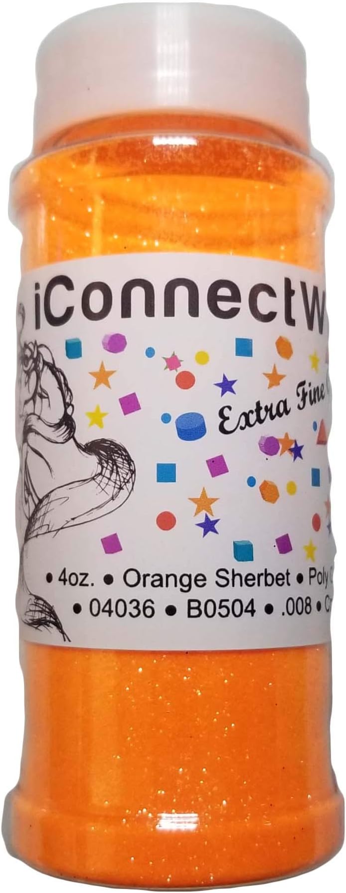 iConnectWith Orange Sherbet, Extra Fine Glitter, 4oz Shaker Bottle, Poly Glitter