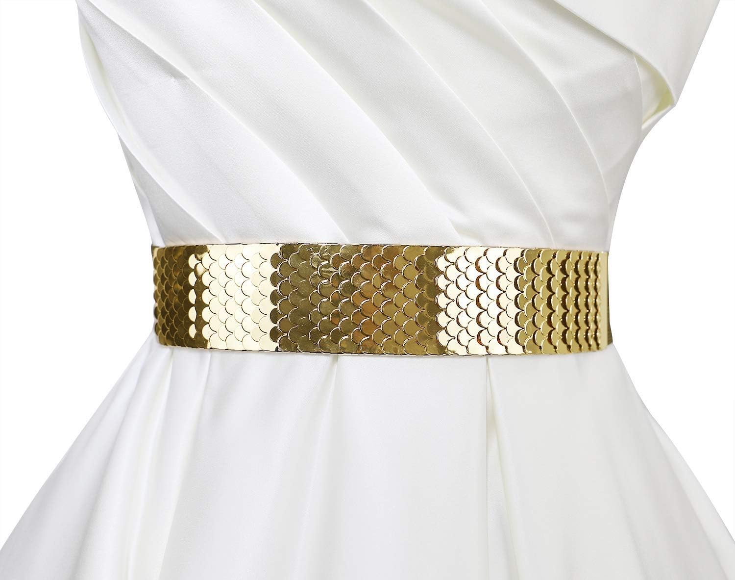 Bellady Fashion Women's Center-Scaled Texturized Metallic Stretch Belt