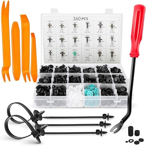 Augeny 360 clips de retención de empuje para automóvil, remaches de plástico, kit de retención de empuje con 18 tamaños más populares, remaches