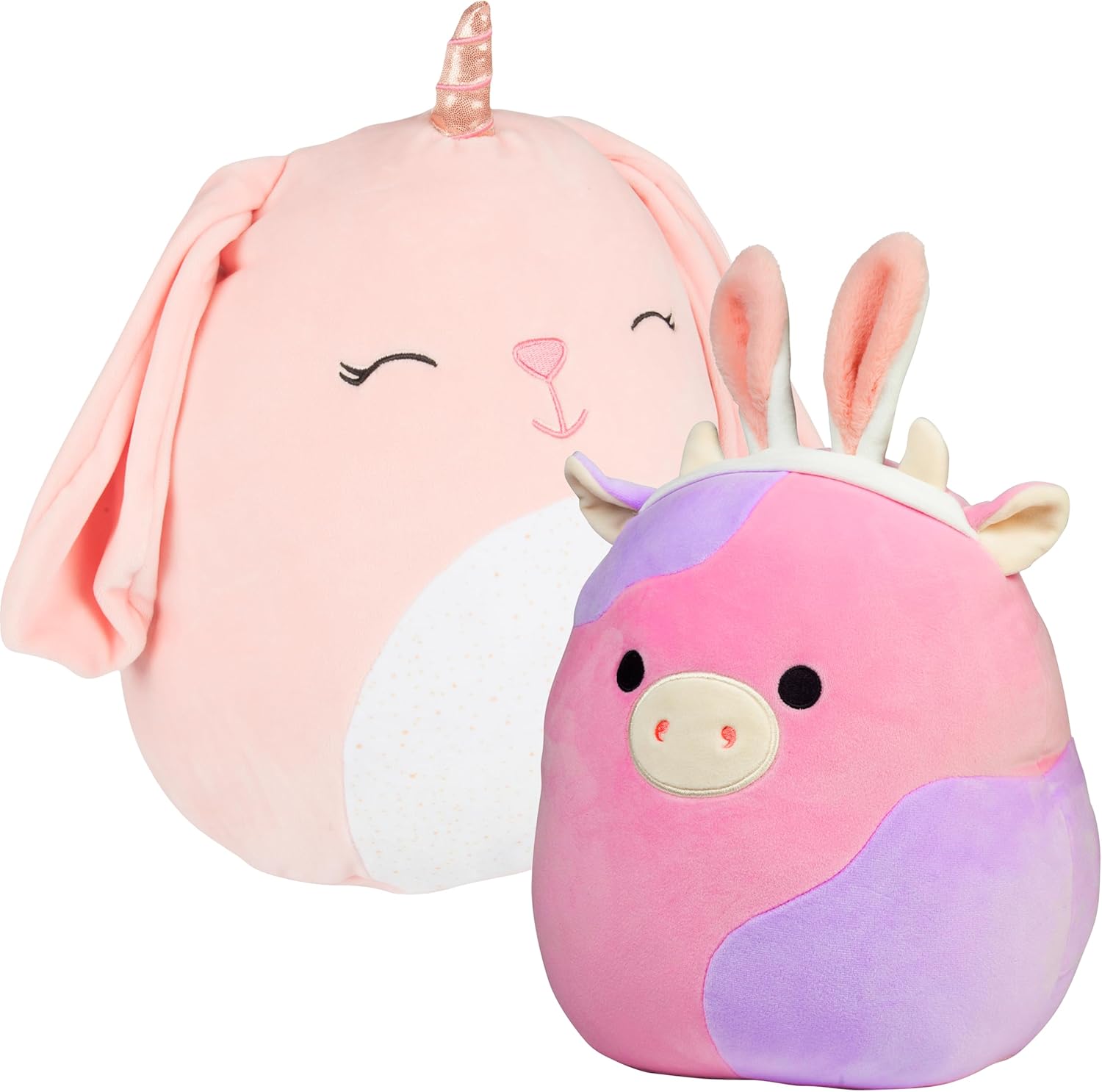 Squishmallows 10" Purple Cow & 12" Bunnycorn 2-Squish Easter Value Pack - Get Two Jumbo Official Jazwares Plush for Less - Collectible Soft & Squishy Stuffed Animal Toy Gift Set for Kids, Girls & Boys