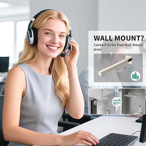 Miniatura 123 de SR SUN RISE Sistema de ducha montado en el techo de 12 pulgadas, mezclador de lluvia, sistema de cabezal de ducha de lluvia, dorado cepillado, Oro