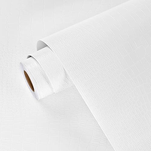Skyblur Papel tapiz de cocodrilo blanco para despegar y pegar, 118 x 24 pulgadas, papel tapiz texturizado de cocodrilo de piel sintética para